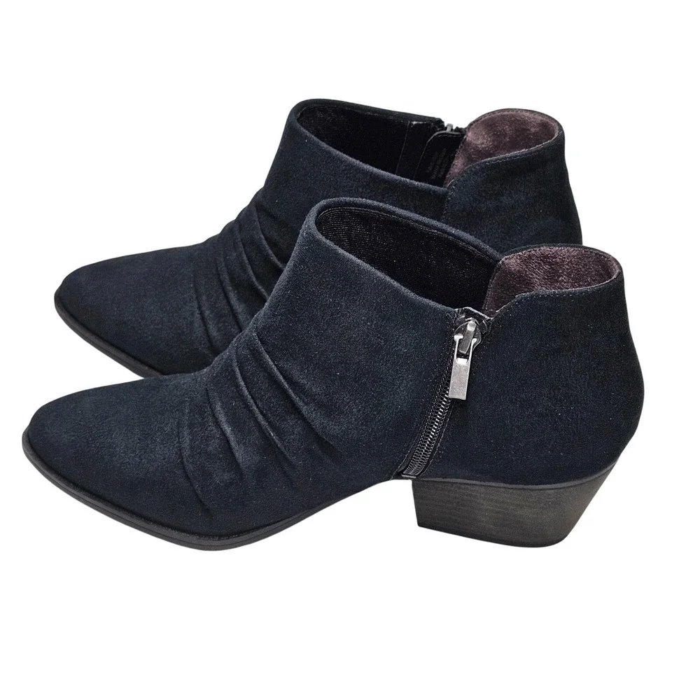LifeStride Reba Ankle Boots Black Zip Pleated Block Heel Women US 11W‎ EU 42